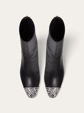Dear Frances Women's Tia Leather Ankle Boot with Crystal Embellished Toe Cap